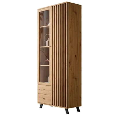 Abbildung von Newroom Vitrine Barea Wandpaneel Wildeiche Anthrazit Modern Vitrinenschrank Glasvitrine