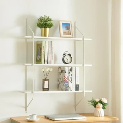 Abbildung von [en.casa] Wandregal Østfold Schweberegal mit 3 Ablagen Bücherregal Küchenregal 100x80x21 cm Weiß