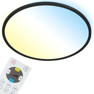 Abbildung von Briloner Leuchten LED Panel 7080015 SLIM, CCT über Fernbedienung, fest integriert, Farbwechsler, Kaltweiß, Neutralweiß, Tageslichtweiß, Warmweiß, Deckenlampe, 42x2,9cm, Schwarz, 22W, Wohnzimmer, Schlafzimmer, Küche