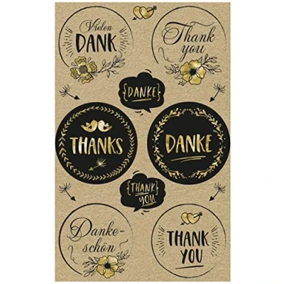 Abbildung von AVERY Zweckform Kraftpapier Aufkleber 26 Sticker Danke (Papier Sticker, Geschenkaufkleber, natur, braun, beige) 57121