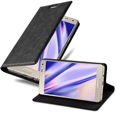 Abbildung von Cadorabo Hülle kompatibel mit Samsung Galaxy A5 2015 aus Premium Kunst Leder Flip Klappbare Stoßfeste Magnetische [Standfunktion] [Kartenfächern] Cover für Tasche in Schwarz