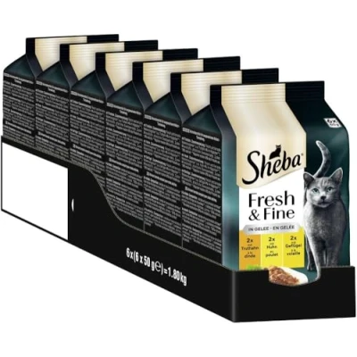 Abbildung von SHEBA Portionsbeutel Katzennassfutter Multipack Fresh &amp; Fine in Gelee mit Truthahn und Huhn, 6x6x50g Hochwertiges Katzenfutter Huhn