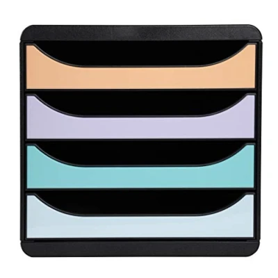 Abbildung von Exacompta 3104296D Premium Ablagebox mit 4 Schubladen für DIN A4+ Dokumente. Belastbare Schubladenbox hoher Kapazität mehr Platz auf dem Schreibtisch Big Box Aquarel SchwarzPastell