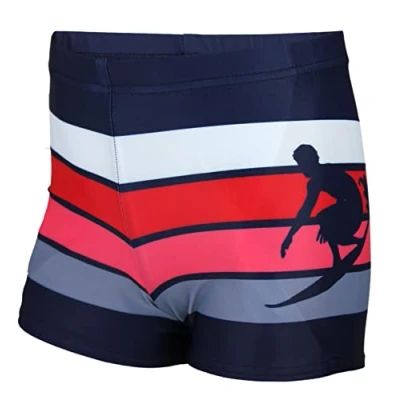 Abbildung von Aquarti Jungen Badehose Gestreift mit Motiven, Farbe: Dunkelblau/Rot, Größe: 152