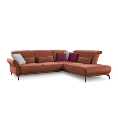 Abbildung von CAVADORE Ecksofa Cooper / Luftige Eckcouch mit Ottomane rechts, schwarzen Metallfüßen und feinem Cord Bezug 294 x 88 242 Cord, Kupfer