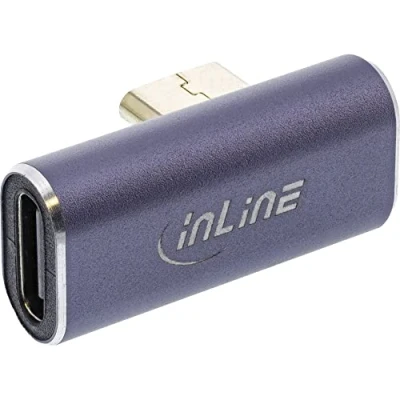 Abbildung von InLine® USB4 Adapter, USB Typ C Stecker/Buchse vertikal rechts/Links gewinkelt, Aluminium, grau