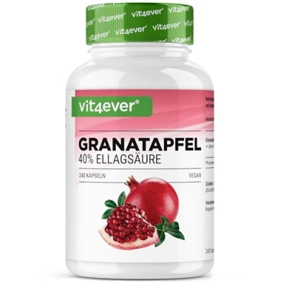 Abbildung von Granatapfel Extrakt 240 vegane Kapseln Natürlicher Premium mit 40% Ellagsäure Hochdosiert Vegan