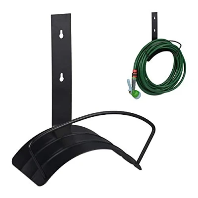 Abbildung von Relaxdays Schlauchhalter, für 60 m 5/8&quot; Schlauch, Schlauchaufhängung Wand, Stahl, runder Gartenschlauchhalter, schwarz
