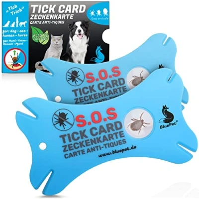 Abbildung von BluePet Zeckenkarte mit Lupe im Scheckkartenformat I Zeckenentferner zur Entfernung von Zecken &amp; Nymphia bei Mensch und Tier Tick Card als erste Hilfe für Hund, Katze Haus