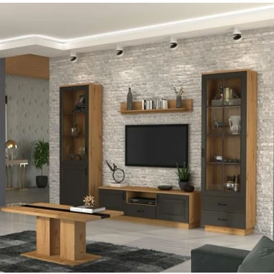 Abbildung von Kuechen preisbombe Wohnwand Stilo 270 cm Wohnzimmer Landhaus Grau Eiche Artisan Buffet Küche