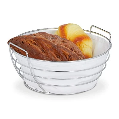 Abbildung von relaxdays Brotkorb Runder Metall mit Stoffeinsatz, Eisen, Weiß