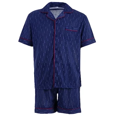Abbildung von Lucky Herren Pyjama Shorty Schlafanzug Kurzarm Sommer mit Knopfleiste Größe M XXL, Farbe:Navy, Größe:L