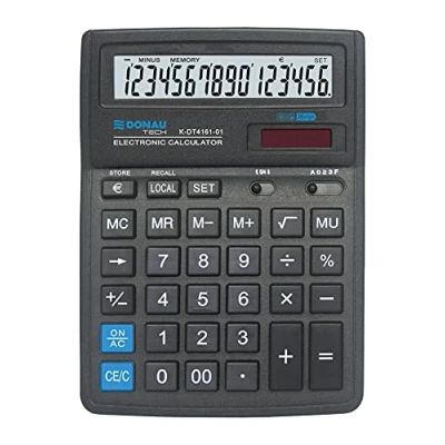 Abbildung von Tischrechner DONAU TECH/K DT4161 01 16 Stellig Wurzelfunktion/ 199x153x31mm/ Farbe: Schwarz/Rechner mit stelliger Anzeige/Dual Power Solar Batteriebetrieb/Kompaktes Design/ 5 Jahre Garantie