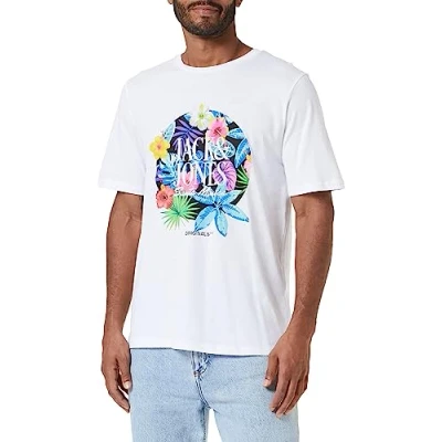Abbildung von JACK &amp; JONES Herren Jorbooster Tee Ss Crew Neck Drop 6 T Shirt, Bright White, M