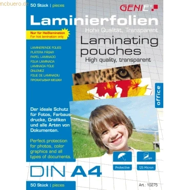 Abbildung von Genie Laminiertaschen A4 125 mic. VE=50 Stück