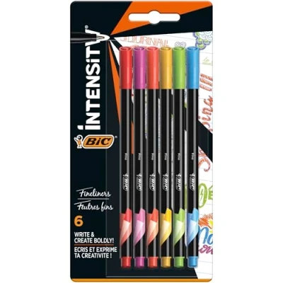 Abbildung von BIC Intensity Fineliner, Filzstifte in 6 verschiedenen Regenbogenfarben, mit feiner Spitze, für Bullet Journal &amp; Mandala