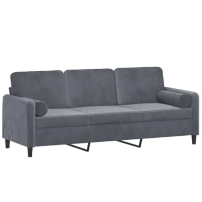 Abbildung von vidaXL Sofa 3 Sitzer, Couch mit Zierkissen, Liegesofa für Wohnzimmer, Polstersofa Sessel Relaxsofa Loungesofa Relaxcouch, Dunkelgrau Samt