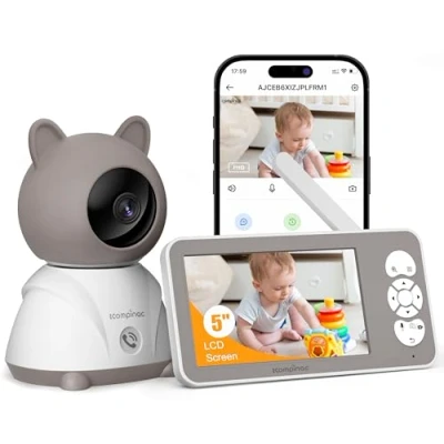 Abbildung von Babyphone mit Kamera und App 2K/3MP 5 Zoll WLAN Baby Monitor PTZ 360 IR Nachtsicht 2 Wege Audio, Automatische Verfolgung, Weinen/Bewegungs/Geräusch Erkennung Temperaturüberwachun