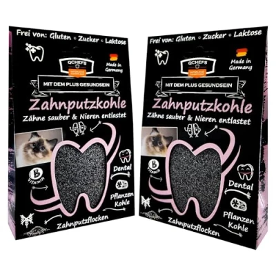 Abbildung von QCHEFS ZahnputzKOHLE Katze: Niere Probleme als Zahnpflege im Futtertopping zum Futter lachsöl Katze Malz Katzenmilch (2er Pack)