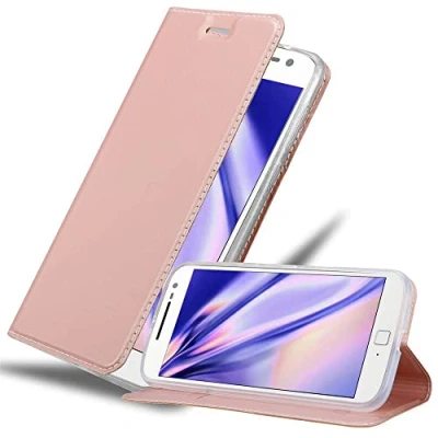 Abbildung von Cadorabo Hülle kompatibel mit Motorola Moto G4 / Plus aus Kunst Leder Flip Klappbare Stoßfeste Magnetische [Standfunktion] [Kartenfächern] Cover für Tasche in Rosa