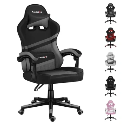 Abbildung von huzaro Force 4.4 Grey Mesh Gaming Stuhl PC Bürostuhl Schreibtischstuhl Ergonomischer Gamer Kopfstütze Lendenkissen bis 130 kg belastbar Höhenverstellbar Wippfunktion Stoff Grau