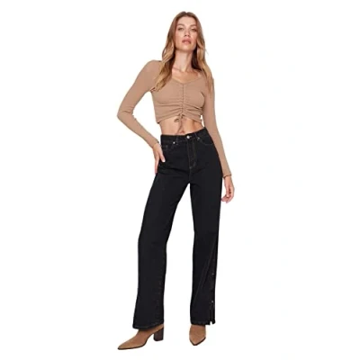 Abbildung von Trendyol Damen Men&#039;s High Waisted Wide Leg 90s Jeans, Schwarz, 36 EU