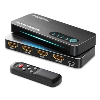 Abbildung von HDMI 2.1 Switch 3x1, AVIDGRAM 8K Umschalter 3 in 1 Out mit IR Fernbedienung, Switcher 4K 120Hz Auto Unterstützung 48Gbps