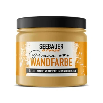 Abbildung von SEEBAUER diy Wandfarbe Beige 300ML für Innen (No. 400 Banana Split) Edelmatte cremebeige Innenfarbe Beigetöne sehr hohe Deckkraft Matt, Abwaschbar und Tropffrei