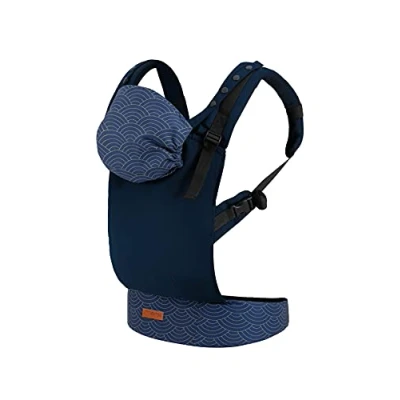 Abbildung von MOMI COLLET Babytrage ab 3. Lebensmonat, für Babys und Kleinkinder bis max. 20 kg Körpergewicht, mit Kapuze einer Köpfchenstütze das Baby, optimale Anpassung 6 Einstellpunkten, Flow