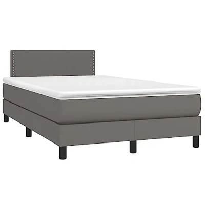 Abbildung von vidaXL Boxspringbett mit Matratze LED Kunstlederbett Polsterbett Doppelbett Bett Schlafzimmerbett Bettgestell Bettrahmen Lattenrost Hotelbett Grau 120x200cm