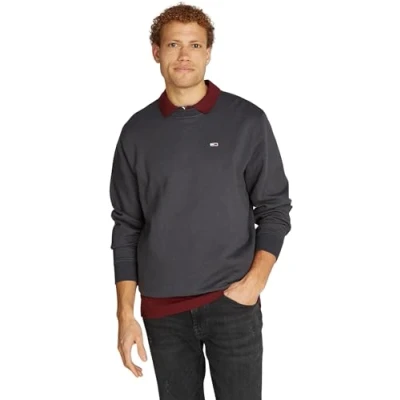 Abbildung von Tommy Jeans Herren Sweatshirt Regular Fit Flag Fleece Rundhalsausschnitt, Grau (New Charcoal), S