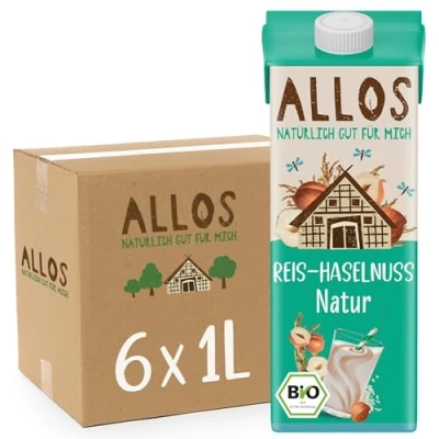 Abbildung von Allos Bio Reis Haselnuss Drink Milchalternative aus Haselnüssen auf Pflanzenbasis veganer vegan laktosefrei 1 Liter (6 Stück)