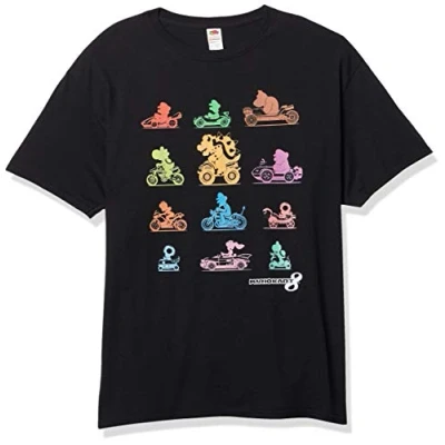Abbildung von Nintendo Herren Mario Kart Bunte Charakter Profil Silhouetten T Shirt, Schwarz, XL