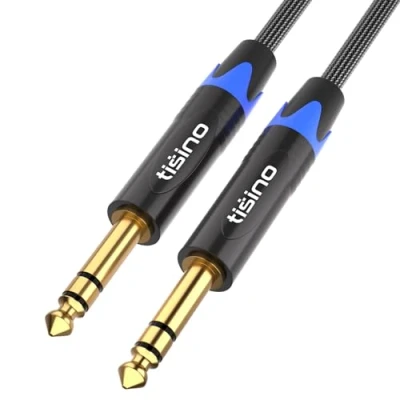Abbildung von Tisino 6,35mm TRS Kabel, 6,3mm Klinke auf Stereo Audio Kabel Instrumentenkabel Symmetrisches für Gitarren, Keyboard, Bass, Verstärker und andere Audiogeräte 5M