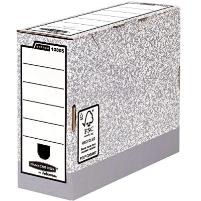 Abbildung von Fellowes R Kive System Ablagebox Archivschachtel A4, 10 Stück 105mm, weiß/grau