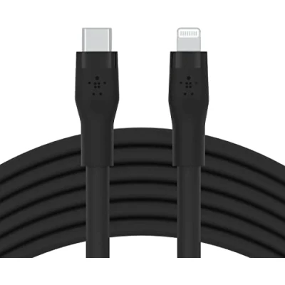 Abbildung von Belkin BoostCharge Flex Silikon USB C/Lightning Kabel, 3 m, MFi zertifiziert, 20 W, zum Schnellladen mit PD Power Delivery für iPhone 14/14 Plus, 13, 12, Pro, Max, mini, SE und andere Geräte Schwarz
