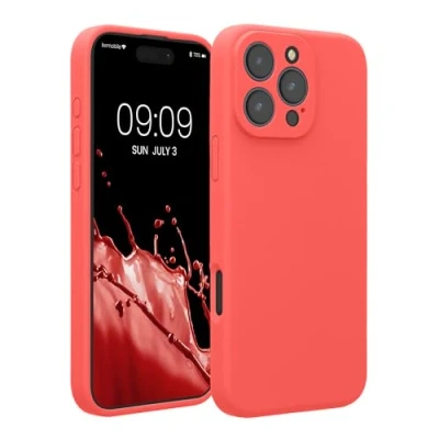 Abbildung von kwmobile Handyhülle kompatibel mit Apple iPhone 16 Pro Max Hülle gummierte Handy Case aus Silikon in Neon Koralle