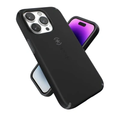 Abbildung von Speck iPhone 14 Pro Hülle Schlanke Handyhülle mit Fallschutz, Kratzfest Soft Touch für 6,1 Zoll zweilagige Hülle, schwarz/schiefergrau CandyShell