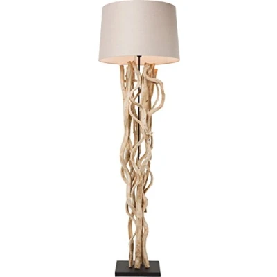 Abbildung von Kare Design Stehlampe Scultra, Moderne, große Standleuchten Stoffschirm und verschlungenem Massivholz 175x55x55cm (H/B/T)
