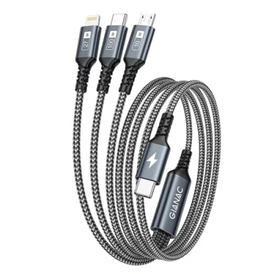 Abbildung von 100W USB C auf Multi Kabel Lang [2M] Schnellladekabel mit E Mark Chip 3 in 1 Ladekabel [100W]+Micro[10W]+Lightning[27W] für Galaxy S23/iPad Pro, iPad Mini, MacBook Pro/Air/iPhone 15 14 13