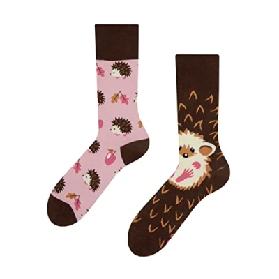 Abbildung von Dedoles Socken Unisex Damen Herren &amp; Kinder Baumwolle viele lustige Designs 1 Paar Geschenk links rechts verschieden, Farbe Rosa, Motiv Igel, Gr. 39 42