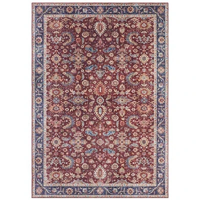 Abbildung von Nouristan Asmar Teppich Wohnzimmerteppich Orient Touch Detailiertes Muster Florales Kurflor Flachgewebe für Esszimmer, Wohnzimmer, Schlafzimmer Bordeauxrot, 80x200cm