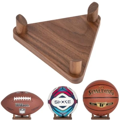 Abbildung von PUERSI Ballständer Ball Halterung Halter Display Ständer, Ballhalter für Fußball Basketball Rugby Volleyball, Walnussholz