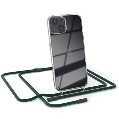 Abbildung von EAZY CASE kombinierbare Handyketten kompatibel mit iPhone 13, Transparente Silikon Hülle rundem Umhängeband, abnehmbar durch abschraubbare Endstücke, Hülle, Gurt zum wechseln, Pinien Grün