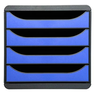 Abbildung von Exacompta 310779D Premium Ablagebox mit 4 Schubladen für DIN A4+ Dokumente. Belastbare Schubladenbox hoher Kapazität mehr Platz auf dem Schreibtisch Big Box Iderama SchwarzEisblau