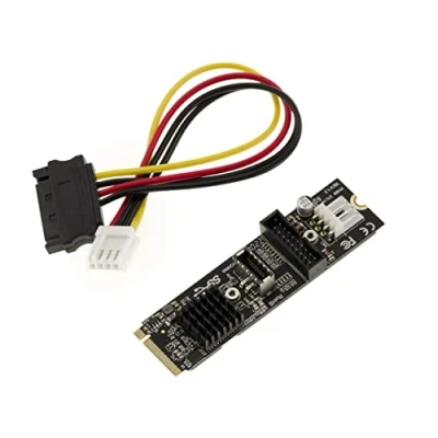 Abbildung von KALEA INFORMATIQUE M2 PCIe M Key Karte 2 USB3 5G Ports auf 19 Pin Stecker und Typ E Chipset USB 3.0 Via VLI VL805