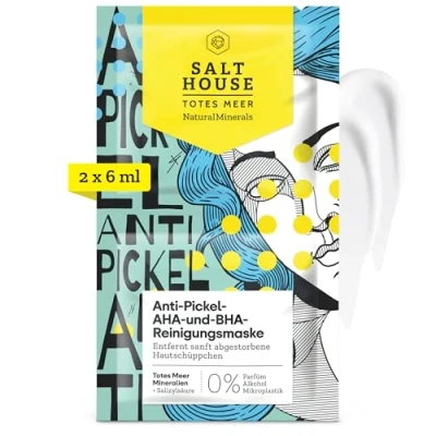 Abbildung von Salthouse Natural Minerals Anti Pickel AHA und BHA Reinigungsmaske, entfernt sanft abgestorbene Hautschüppchen, für ein strahlendes, glattes Hautbild, 2x6ml