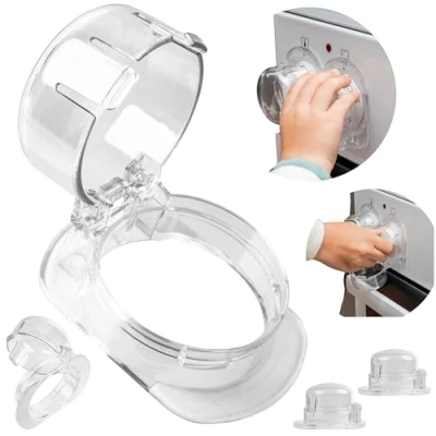 Abbildung von Herdknöpfe Kindersicherung, 3 Pack, in Transparent, für große Bedienknöpfe mit max. Ø 52 x 45 mm, min. 63 mm Knopf Abstand, Herd Bedienfeld Babysicherung, Herdschutz Drehknopf, Kinder Sicherung Taste