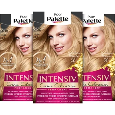 Abbildung von Palette Intensiv Creme Coloration 9 5/400 Naturblond Stufe 3 (3 x 115 ml), Permanente Haarfarbe für eine leuchtende, langanhaltende Farbe, 100 % Abdeckung grauer Haare