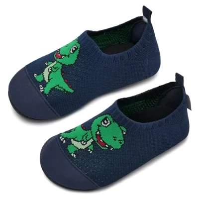 Abbildung von IceUnicorn Hausschuhe Kinder Atmungsaktive Pantoffeln Leicht Rutschfest Kleinkinder Hüttenschuhe Jungen Mädchen Slippers(Dinosaurier Blaue,22/23EU)